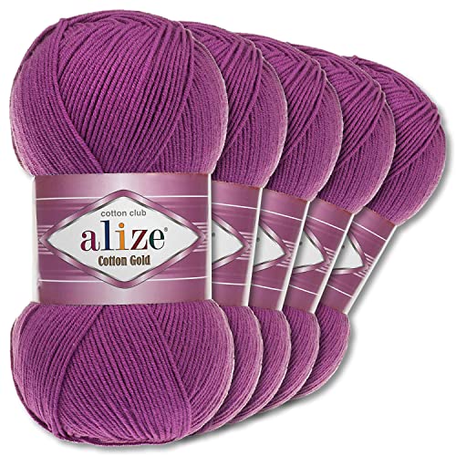 Alize 5 x 100 g Cotton Gold Premium Wolle| 39 Farben Sommerwolle Garn Stricken Amigurumi (122 | Pflaume)