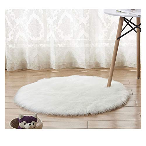 DAIHAN Shaggy Lammfell-Teppich,Flauschiger Kunstfell Schaffell Lammfellimitat Teppich rund für Stuhl Sofa Wohnzimmer Schlafzimmer Kinderzimmer Weiß 130 * 130cm
