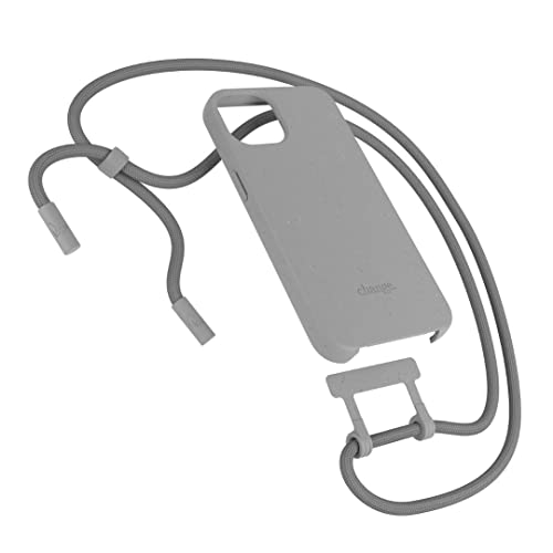 Woodcessories - Change Case, Nachhaltige Handykette abnehmbar kompatibel mit iPhone 14 Hülle mit Band grau - biologisch abbaubar