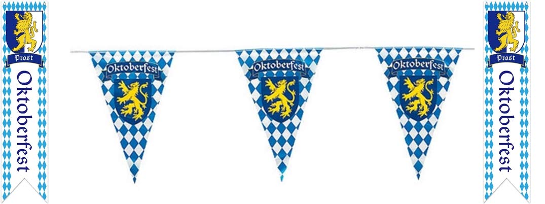 Großes Oktoberfest Bayern Flagge Wimpel Banner | 300 Meter lang und 2 Wand- oder Türwimpel Oktoberfest Set