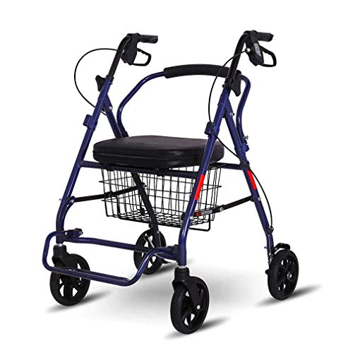Einkaufswagen mit Aufbewahrungskorb | faltbarer Rollator für ältere Menschen mit 4 Rädern und Sitz, feststellbaren Bremsen – höhenverstellbar – Rollstuhl-Transportstuhl für geriatr