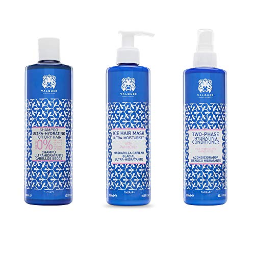 Valquer Professional Hydration Hair Pack für trockenes Haar: Zero% Shampoo 400 ml + Ice Effect Mask 100 ml + Biphasic Conditioner 100 ml (1300 g - 3 Einheiten)