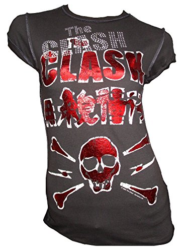 Amplified Damen Lady T-Shirt Grau Anthrazit Official The Clash Skull Strass Rock Star Vintage XL 44