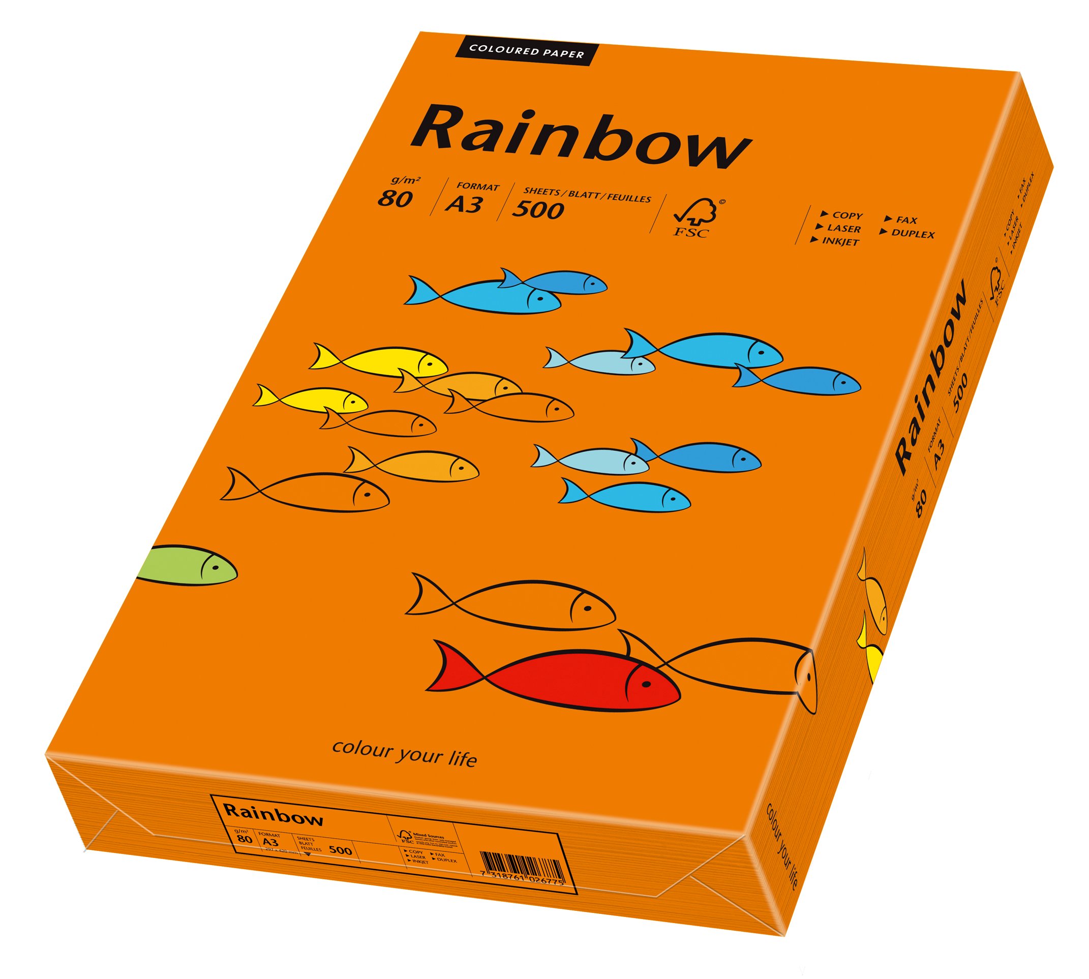 Papyrus 88042456 Drucker-/Kopierpapier farbig, Bastelpapier: Rainbow 80 g/m², A3, 500 Blatt, intensiv-orange