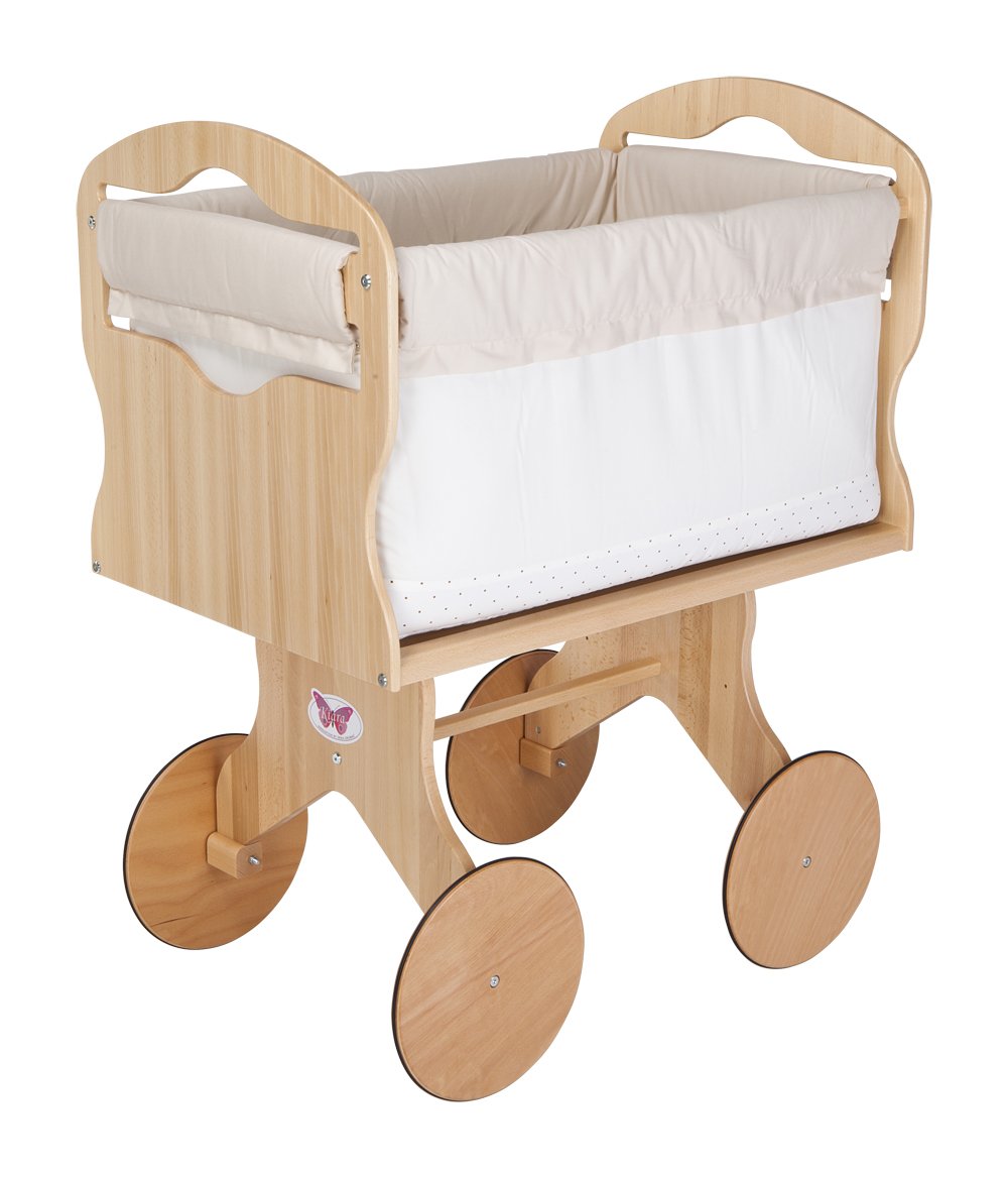 Allerhand N073 Stubenwagen, multifunktionaler, 824 x 572 x 1075 mm, 15, 10 kg, Material Buche und Sperrholz, natur lackiert, inklusive 5 Teilige Bettwäsche