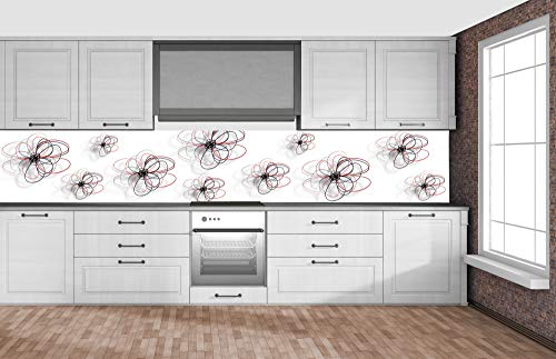 DIMEX LINE Küchenrückwand Folie selbstklebend ROT-Schwarze Blumen 350 x 60 cm | Klebefolie - Dekofolie - Spritzschutz für Küche | Premium QUALITÄT