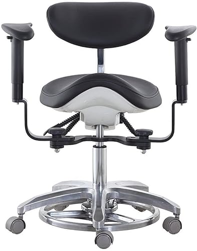 BONEW - Oral Medical Dynamischer Stuhl Hocker Mikroskop Stuhl Ergonomischer Sattelhocker 45° Schwenkbare Armlehnen Stuhl Fuß Kontrolliert/Pedalbasis PU Leder SDS-FC1