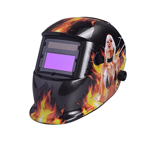 nuzamas solarbetrieben Schweißschutzschild Maske Schweißen Face Schutz für Arc Tig Mig Schleifen Plasma Schneiden mit verstellbarem Shade-Reihe DIN4/9–13 UV/IV Schutz DIN16 Girl On Fire