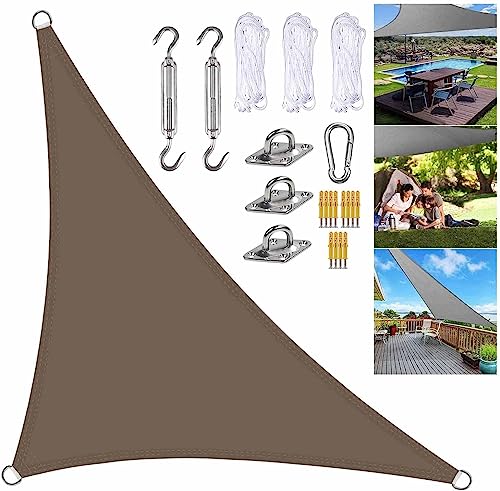Sonnensegel-Dreieck-Garten-Sonnensegel-Überdachung, 98% UV-Block, Outdoor-Überdachung, braun, for Deck, Whirlpool, Carport, Terrasse (Size : 3x3x4.3M)