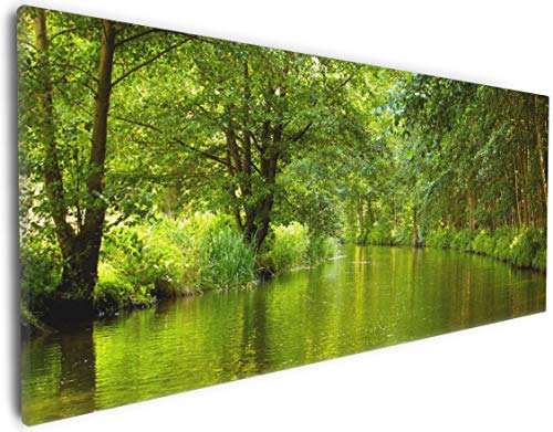 Wallario Leinwandbild Spreewald in Brandenburg grüne Wälder und Spiegelungen im Wasser - 30 x 75 cm: Brillante lichtechte Farben, hochauflösend, verzugsfrei