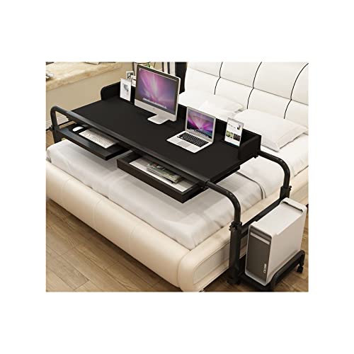 BbaUer Überbett-Schreibtisch, rollender Laptop-Ständer über dem Bett-Schreibtisch, mobiler Überbetttisch mit Verstellbarer Länge und Höhe, Kreuzbett-Pflegetisch, Computertisch (Farbe: Schwarz)