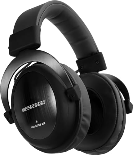Pronomic KH-6093 BK Studio-Kopfhörer - Hervorragende Schallabschirmung nach außen - Übertragungsbereich: 10-30.000 Hz - Ohrpolster und Bügelband aus Kunstleder - Schwarz