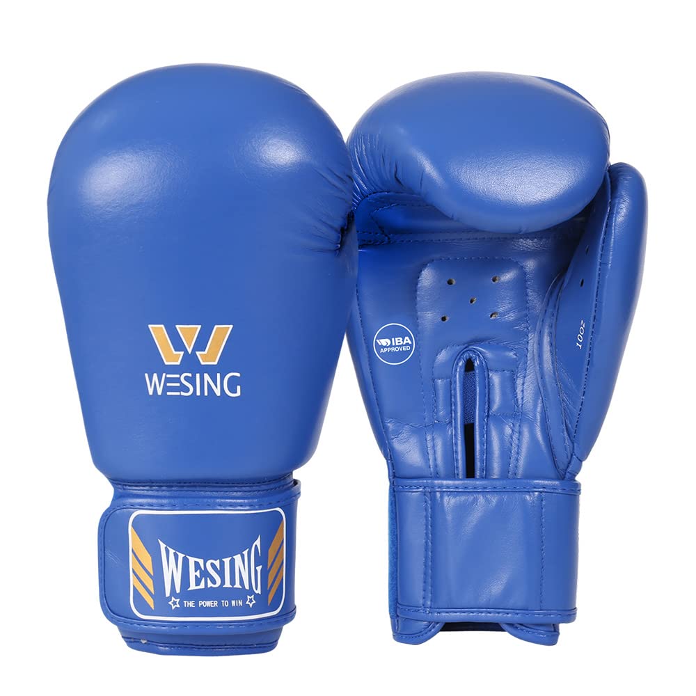 Wesing Boxhandschuhe, Aiba geprüft, Leder - blau - 283,5 g (10 oz)
