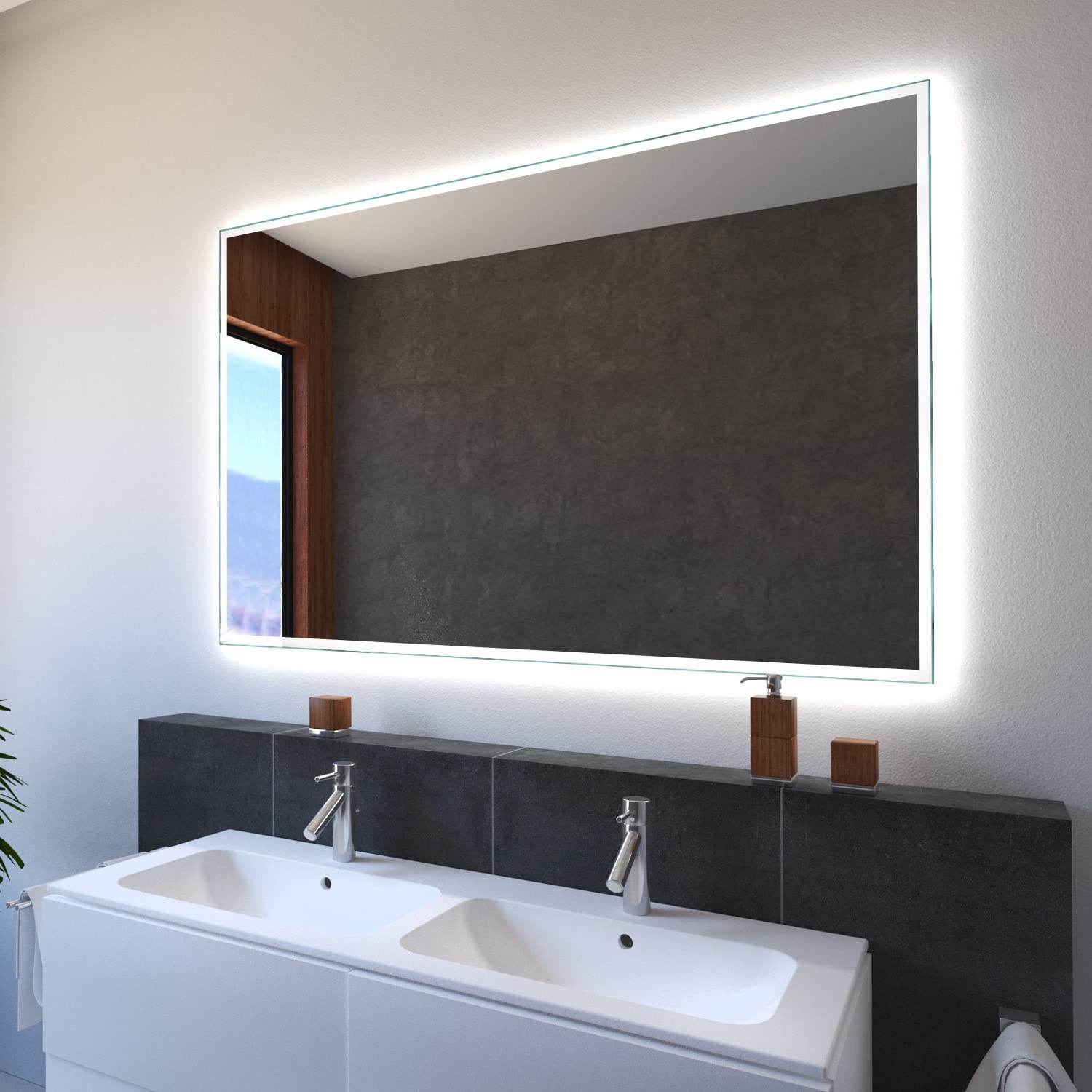 SARAR Wandspiegel mit schmaler rundum LED-Beleuchtung 120x80cm Made in Germany Designo MA4111 Badspiegel Spiegel mit Beleuchtung Badezimmerspiegel nach-auf Maß