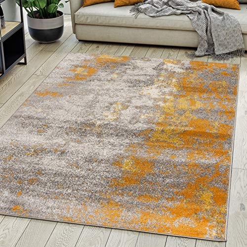 Carpeto Rugs Modern Teppich Abstrakt Muster - Kurzflor Teppich für Wohnzimmer, Schlafzimmer, Esszimmer - Versch. Größen und Farben - Orange Grau 80 x 150 cm