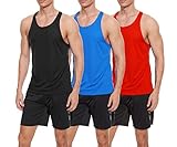 Herren Stringer Bodybuilding Workout Gym Tank Tops Y Rücken Muskel Fitness Tanks Ärmelloser Stringer T-Shirt Schwarz+Blau+Rot 3 Pack S