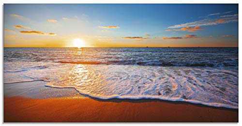 Artland Qualitätsbilder | Glasbilder Deko Glas Bilder 100 x 50 cm Sonnenuntergang Landschaft Strand Meer D8QD