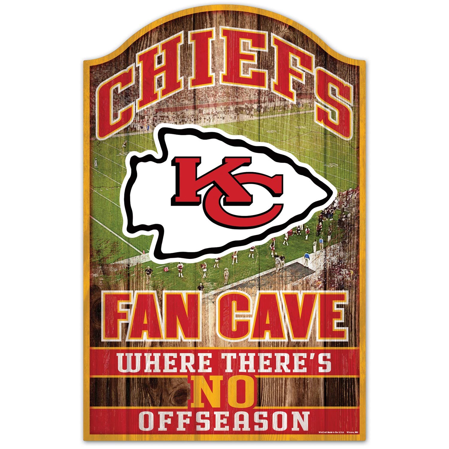 Wincraft NFL Schild aus Holz Kansas City Chiefs Fan Cave Holzschild Wood Shield Stadion