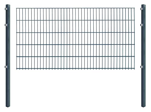 Doppelstabmattenzaun - Komplettset inkl. Pfosten (60x40mm) und Montagematerial - Verschiedene Längen und Höhen – Grün oder Anthrazit (L 4 m - H 103 cm, anthrazit)