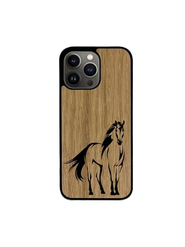 Enowood Schutzhülle aus Holz, handgefertigt, Motiv: Pferd – iPhone SE2022 – Eiche