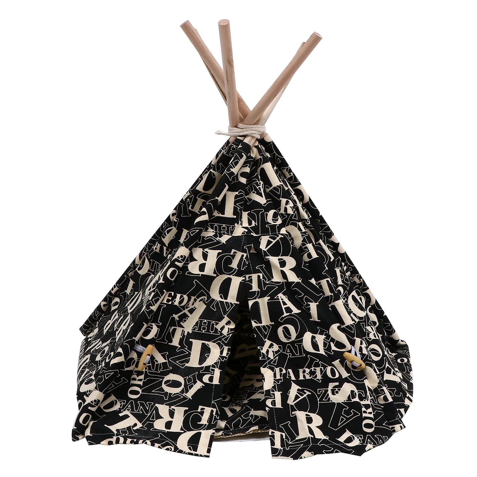 M I A Pet Tipi Haus Faltbares Haustierzelt Holz Katzenbett mit Kissen Kätzchen Katze Indoor Outdoor Tragbares Zelt Spielzeug Welpe Hund Spielzelt Hausbett ? Schwarz (Farbe: Schwarz)