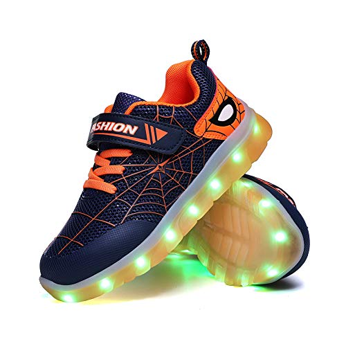 YUNICUS Toddler Boy Light Up Schuhe - Led Schuhe, Led Light Up Schuhe für Kleinkinder, Jungen, Mädchen und Kinder (blau-orange 35 EU)