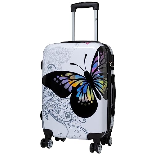 Trendyshop365 Handgepäck Koffer Hartschale klein 57 cm - Butterfly weiß