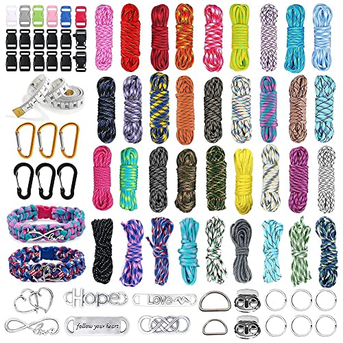 Paracord Combo Kits,IVEOPPE Multifunktion Paracord 550 Nylonschnur 36 Farben mit Seilschnalle und Nähnadeln,für Outdoor - Sport DIY Armbänder, Schlüsselanhänger,Hundeleinen, Leinen, Zeltseil