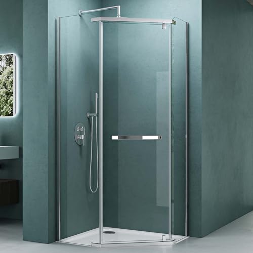 Mai & Mai Fünfeck-Duschkabine Ravenna08 80 x 80 cm Duschwand Echtglas ebenerdige Montage möglich ESG Dusche