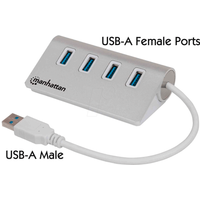 Manhattan 163767 4-Port USB 3.0 Hub (4 USB 3.0 Typ A-Ports, Aluminiumgehäuse, Stromversorgung über USB oder Netzteil) weiß
