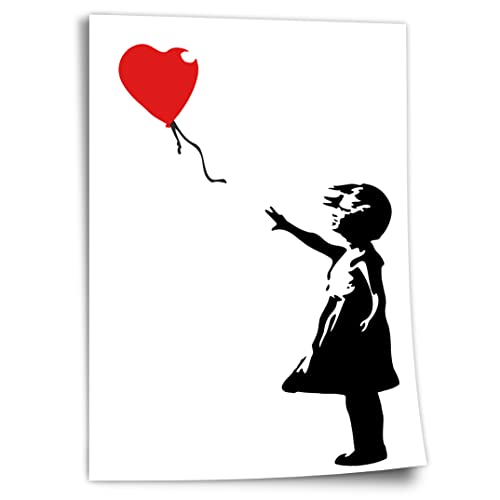 Printistico Poster Banksy - Balloon Girl Mädchen mit Luftballon Street Art Kunstdruck ohne Rahmen, Wandbild - A4, A3, A2, A1, A0, XXL - Wohnzimmer, Schlafzimmer, Küche, Deko