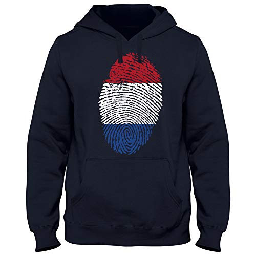 Shirtastic Hoody Hoodie Kapuzenpulli Nederland Niederlande Netherlands Holland Fußball Fingerabdruck WM EM, Größe:XL, Farbe:dunkelblau