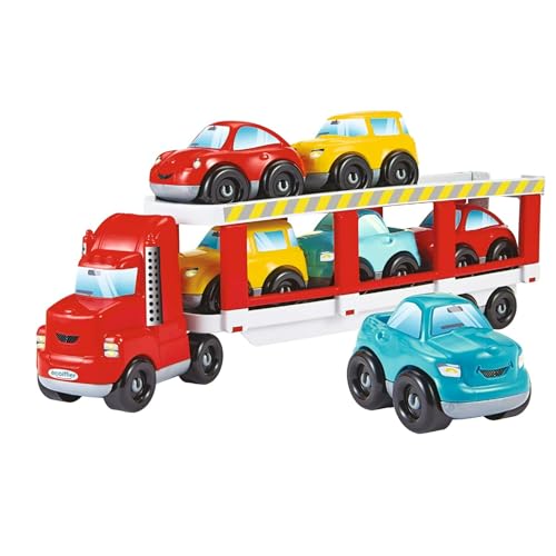 Ecoiffier - Abrick Autotransporter Spielzeug - großer LKW inkl. 6 Spielzeug-Autos, mit befahrbarer Rampe, für Jungen und Mädchen ab 18 Monaten