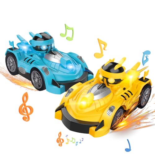 OBEST Ferngesteuertes Gegeneinander Spielzeugauto, Zwei Personen Kampf Impact Kart, 2 Stück Kollision Drift und Auswurf Spielzeugauto mit Coolen Lichtern und Musik, Geschenke für Kinder und Erwachsene