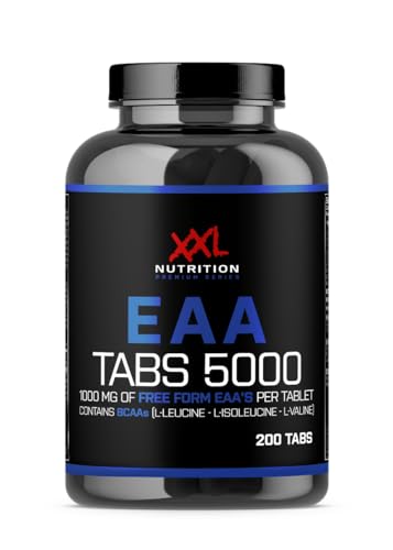 XXL Nutrition - EAA Tabs 5000 - EAA Kapseln - Aminosäuren Komplex Hochdosiert - Essentielle Aminosäuren - 200 Tabs