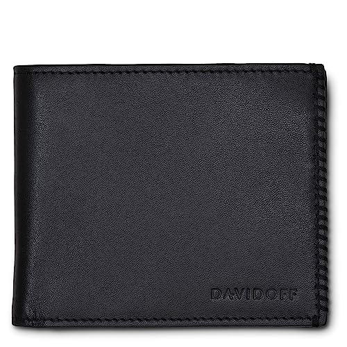 Davidoff Home Run Herren Geldbörse Schwarz – Moderne Brieftasche aus feinem Leder – edles Herren Portemonnaie mit 7 Steckfächern, 4 Taschen und Münzfach 