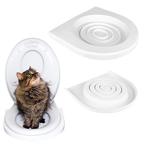 4BIG.fun Katzen WC-Sitz Toiletten Training System Katzentoilette Katzenklo Toilettensitz Trainingssystem zum eingewöhnen Ihrer Katze an das WC
