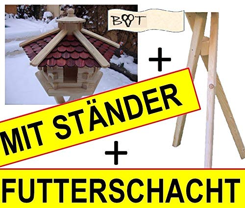 BTV Batovi Vogelhaus, Futterstation aus Holz S40duMS mit Schindeldach Vogelhaus, braun mit Ständer