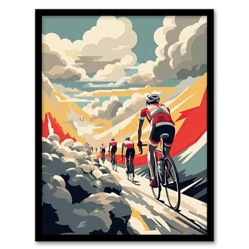 Modern Cycle Road Race Artwork Paris Roubaix Hell Of The North Haute Route Cycling Tour De France Painting Artwork Framed Wall Art Print 18X24 Inch