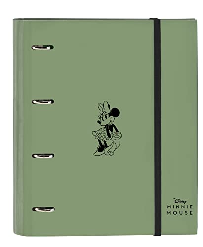 Minnie Mouse Ringbuch mit 4 Ringen, 35 cm, mit 100 Blättern, A4, ideal für Kinder verschiedener Altersstufen, bequem und vielseitig, Qualität und Widerstandsfähigkeit, 27 x 3,5 x 32 cm, Militärgrün