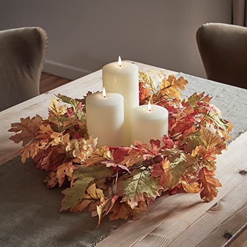 Lights4fun Herbst Kranz Eiche mit 3er Set TruGlow® LED Kerzen Kranz Tischdeko Herbst Deko Halloween