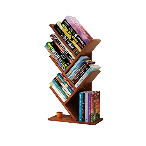 Kreatives einfaches Holz-Bücherregal, Schreibtisch-Organizer aus Holz, multifunktionales Display für Bücher, Zeitschriften, CDs, 5 Etagen, bodenstehend für Wohnzimmer, Büro, Arbeitszimmer (Teak)
