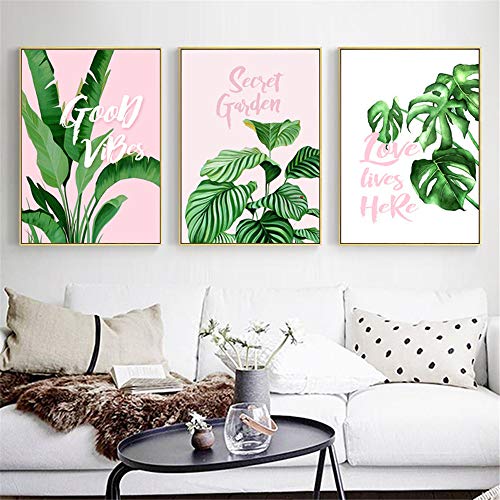 Nicole Knupfer 3-teiliges Poster-Set, Grüne Blätter Bilder Kunstdruck Wandbilder Dekoration für Wohnzimmer Schlafzimmer Modern Fine Art (ohne Rahmen) (G,50x70cm)