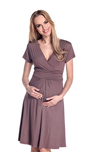 Happy Mama Damen Viskosejersey Umstandskleid Schwangerschafts Kleid Kurzarm 108p (Cappuccino, 36, S)