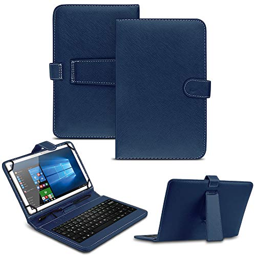 NAUC Tablet Tasche kompatibel für LNMBBS P40 10.1 Keyboard USB Hülle Tastatur QWERTZ Tastatur Schutzhülle Standfunktion Magnetverschluss Cover Universal, Farben:Blau
