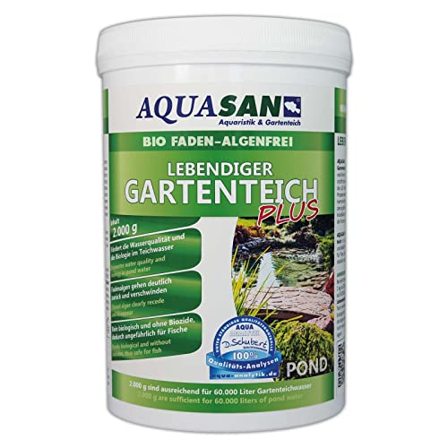 AQUASAN Bio ALGOLESS Lebendiger Gartenteich Plus (GRATIS Lieferung in DE - Fördert die Wasserqualität, entfernt Fadenalgen, Schadstoffe, Schwimmteiche, Algenmittel), Inhalt:2 kg