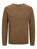 Herren Jack & Jones Strickpullover | Rundhals Basic Langarm Sweater | Baumwolle Shirt JJEHILL, Farben:Braun-2, Größe Pullover:M