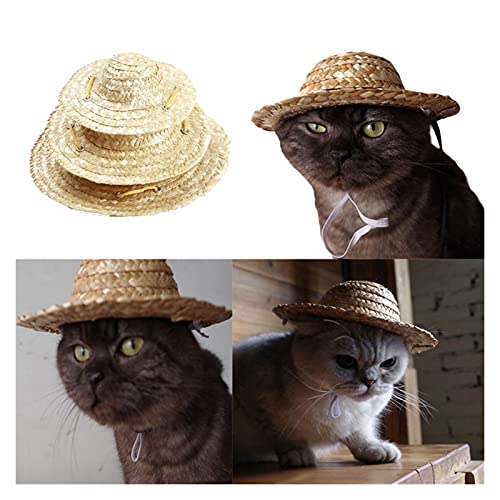 Z-LIANG Strohgestrickter Haustierhut Katze Kostüm Sonnenhut für kleine Katzen und Hunde Katzenzubehör und Hundebedarf (Size : L)
