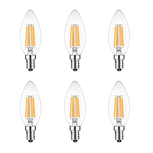 6er 6W E14 Kerze LED Lampe, Kein Flackern Dimmbar Filament Lampe E14 Glühfaden ersetzt 60W Glühlampe, Huamu LED Lighting Warmweiß 2700K Fadenlampe, Glas, 360° Abstrahlwinkel