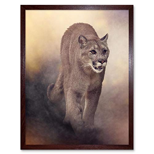 Wee Blue Coo Mountain Lion Cougar Illustration Art Print Framed Poster Wall Decor Kunstdruck Poster Wand-Dekor-12X16 Zoll